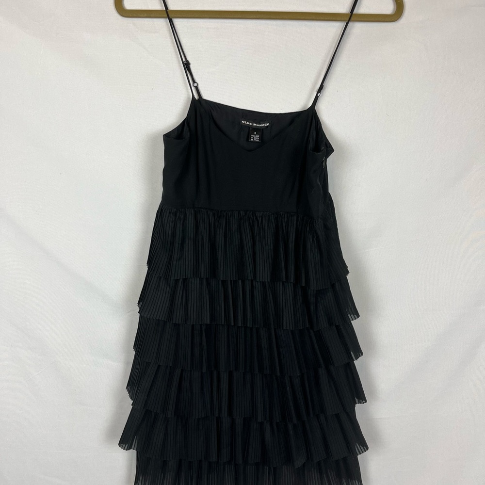 Club Monaco Black Silk Ruffled Tiered Babydoll Dress